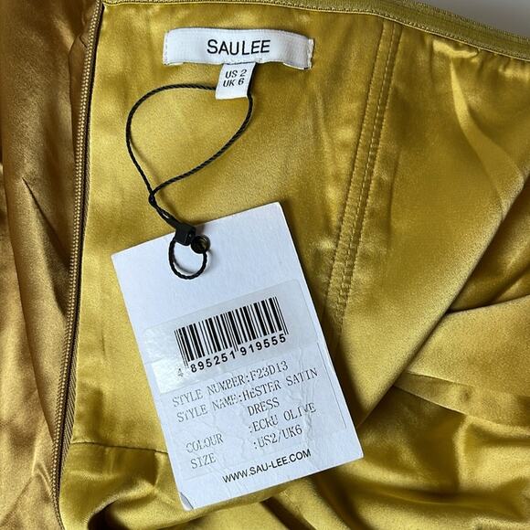 SAU LEE Hester Strapless Ruched Ecru Olive Satin Mini Dress Size 2 - Picture 10 of 11